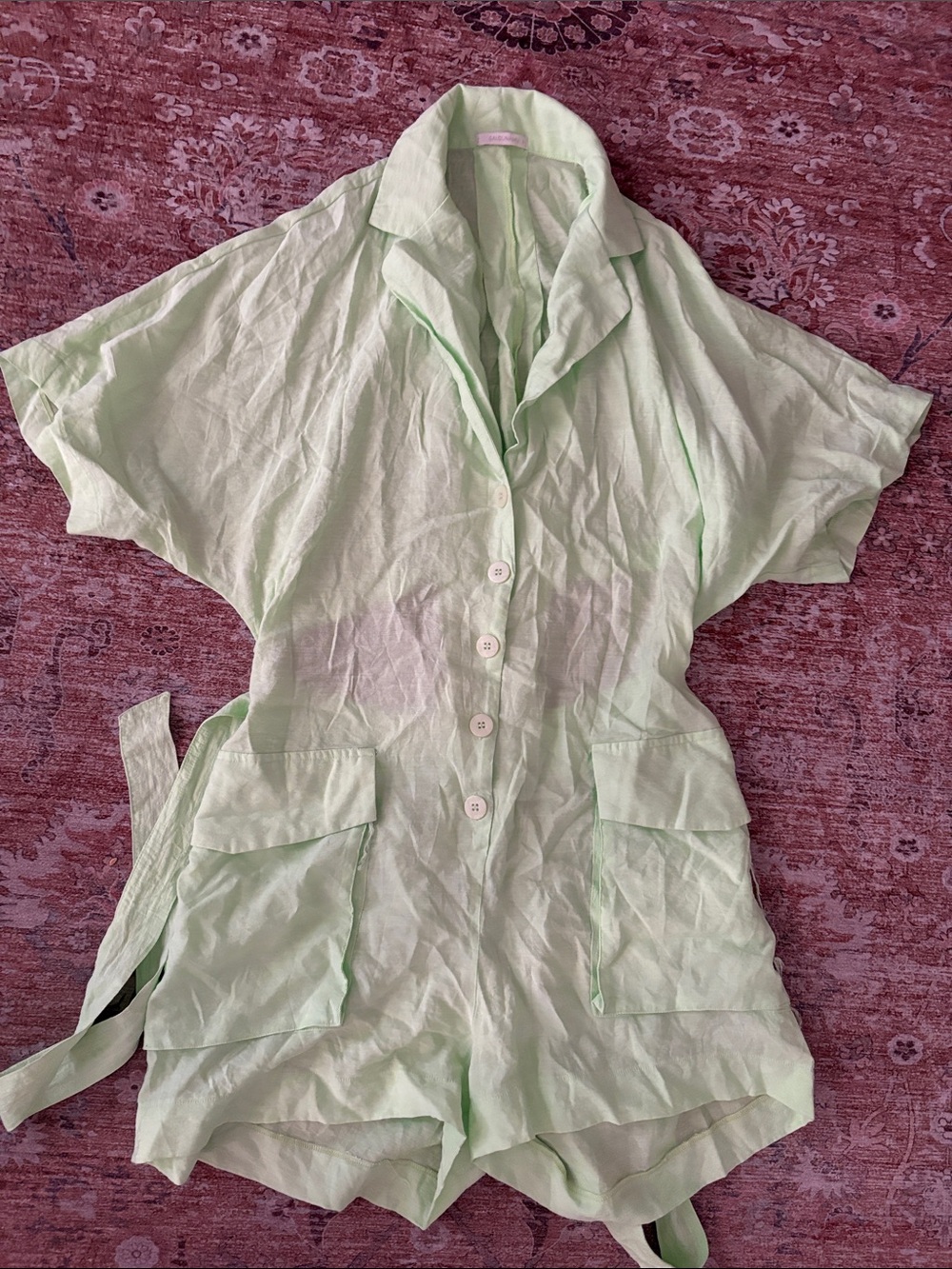 Light Green Women's Linen Utility Romper